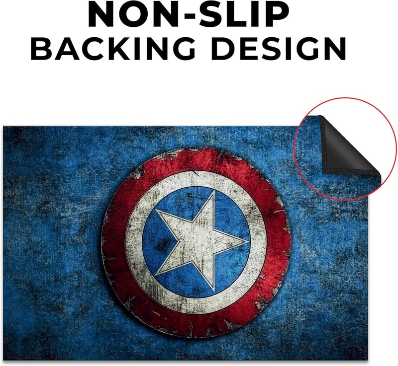 DreamController Caption America Custom Rugs for Gamer Room (62x40inch)| Playroom Carpets Inspired by Games & Anime Decor for Gamers | Gamer Room Decor for Kids Teen Anti-Slip Gaming Mats - Image 3
